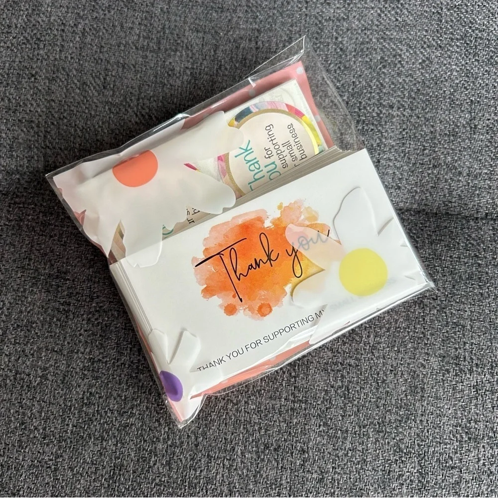 25 THANK YOU Business Cards + 25 Stickers, Starter Set, Watercolor, ORANGE